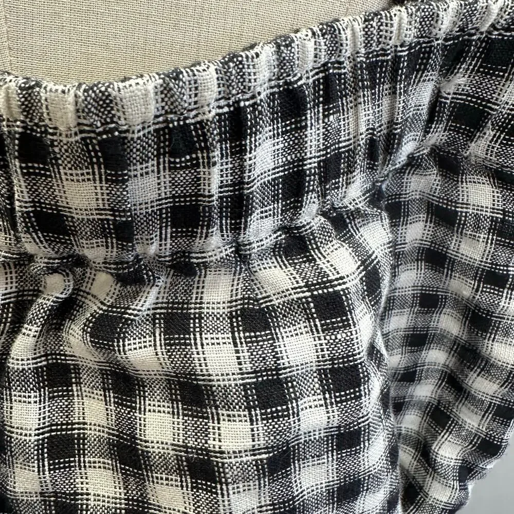 Quince European Linen Square Neck Jumpsuit in Khaki/Black Gingham Medium‎ NWT